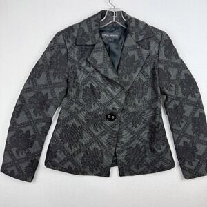 Vintage Donna Degnan Blazer Size 4 Jacket Floral Jacquard Button Front Dark Gray
